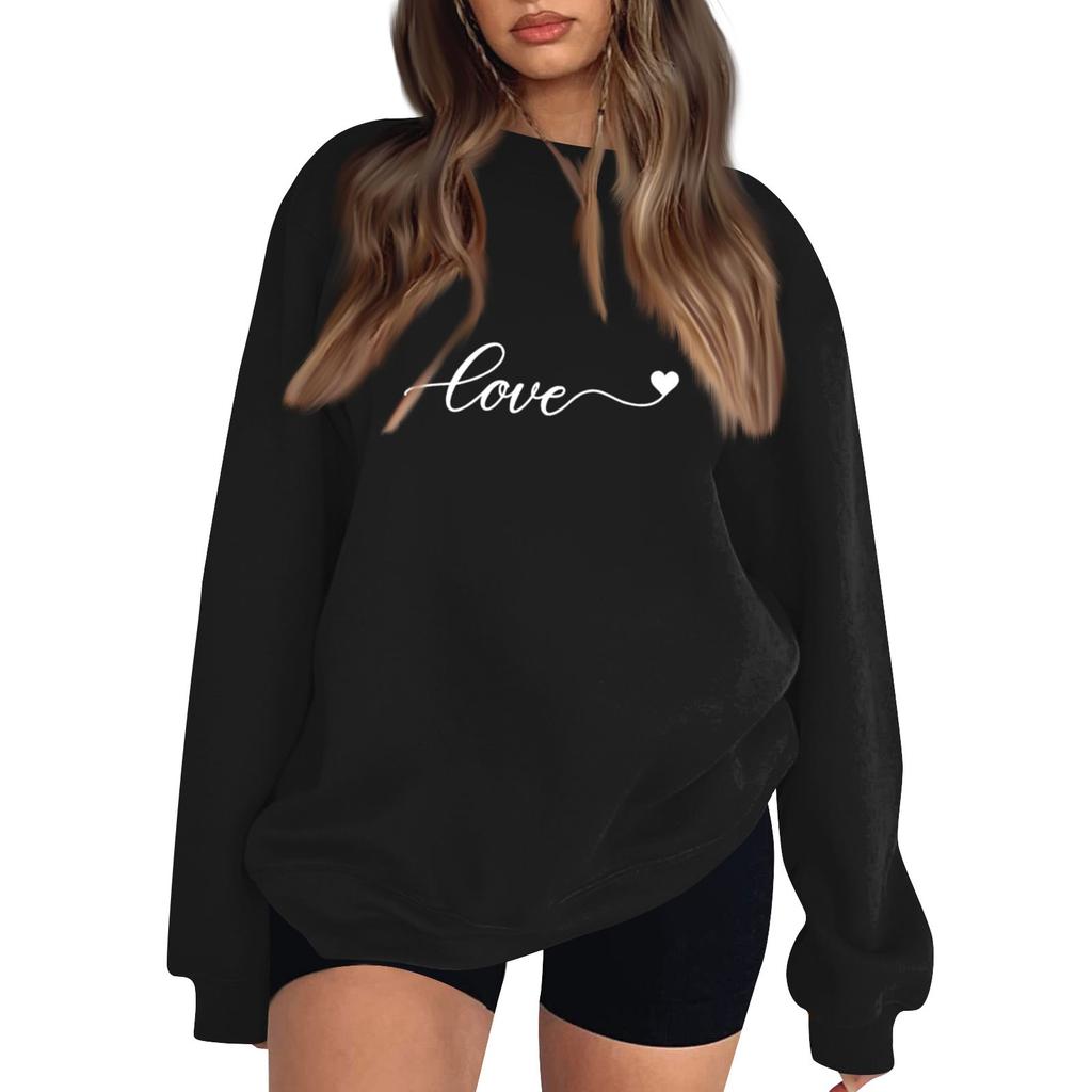 Women's Round Neck Tops Cotton Women's Casual Fashion Valentine's Day Print Long Sleeve O-Neck Pullover Top Blouse