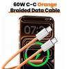 60 Вт USB C на Type-C Кабели для быстрой зарядки Оранжевые Нейлоновая оплетка Линия передачи данных для IPhone 17 ProMax 17 Pro Air Двойной C Зарядный провод