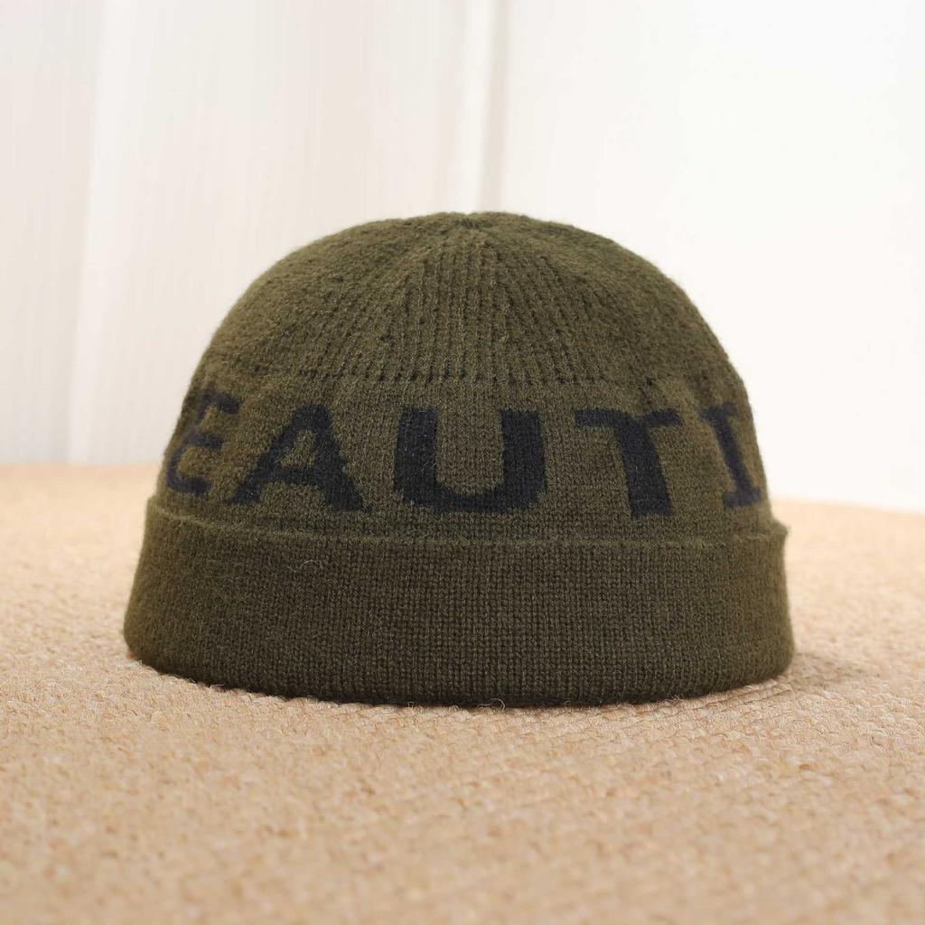 Letter knitted hat autumn and winter warm wool hat men's and women's trendy pullover cold hat multi-color