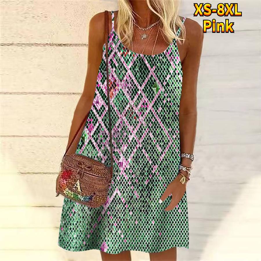 Women Flower Patterned Sequin Diamond Lattice Printed Mini Dress Sleeveless Party Dress Summer Beach Dress Sundress