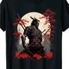 Men's Warrior T Shirt - Fierce Sword Warrior&Red Cherry Blossom T Shirt Summer New Unisex Casual T Shirt