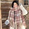 Exquisite New Autumn and Winter Scarf Atmosphere Blue Plaid Scarf High End Scarf Thickened and Warm