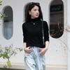 Worsted Fine Branch 0 Pure Wool Pile Collar Rolled Edge Knitted Bottoming Shirt Women's Pullover Sweater Thin Inner Sweater