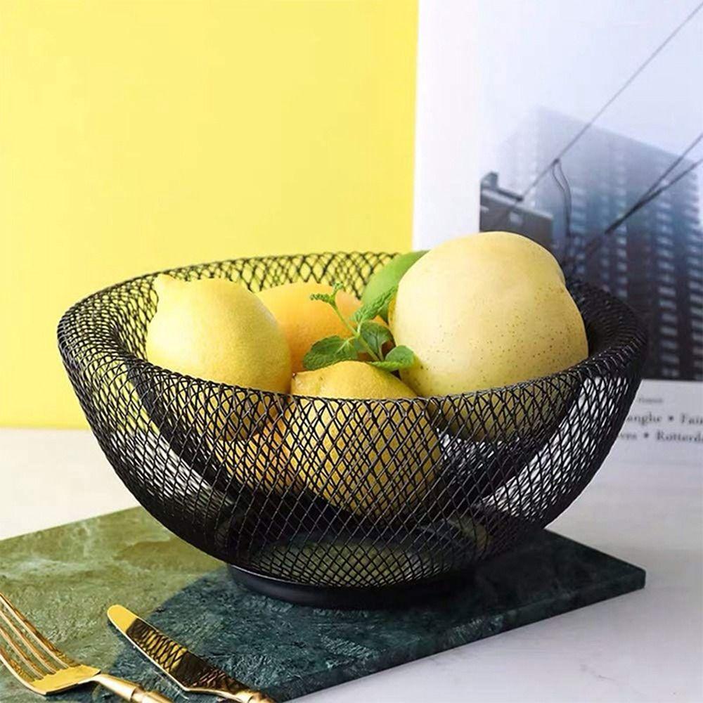 Hollow Iron Art Fruit Basket Round Fruit Vegetable Basket Mesh Fruit Snacks Basket Living Room