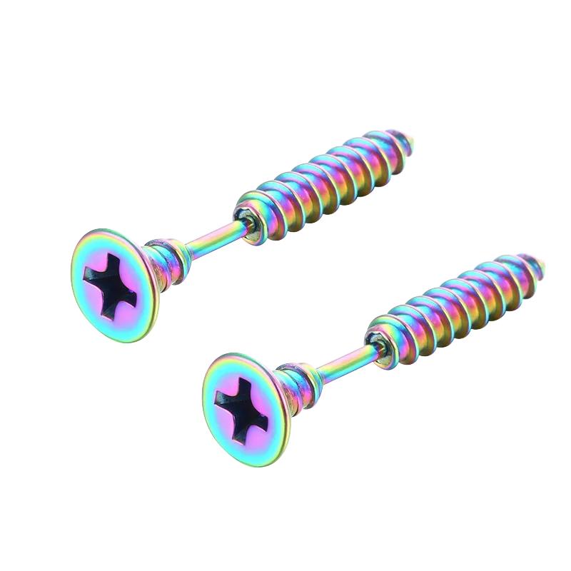 2pc Unisex Women Men Earrings Stainless Steel Piercing Nail Screw Stud Earrings Punk Rock Helix Ear Piercings Spiral Jewelry