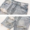 Мужские летние потертые джинсовые шорты на пуговицах на молнии с несколькими карманами Короткие джинсы прямого кроя с рваными отверстиями длиной до колена потертые джинсовые шорты