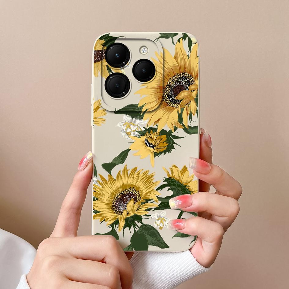 Для Infinix Hot 40 Smart 8 Note 40 Pro + GT 20 Pro задняя крышка чехол из жидкого силикона Pretty Sunflower Daisy супер противоударные чехлы для телефонов для Itel S24 Capa