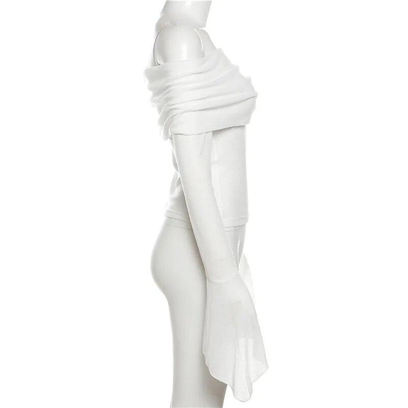 Y2k Эстетические женские полупрозрачные футболки с вырезом и длинным рукавом, однотонные повседневные футболки, винтажные сексуальные милые футболки с открытыми плечами