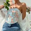 French Chic Sexy Floral Printing Bra Female Camis Diamond Fishbone Spicy Girl Tank Sleeveless Crop Top Women Clothes