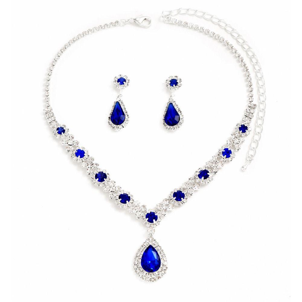 Fashionable Crystal Jewelry Necklace Earring Set Premium Wedding Jewelry Set Dangle Earrings  Women