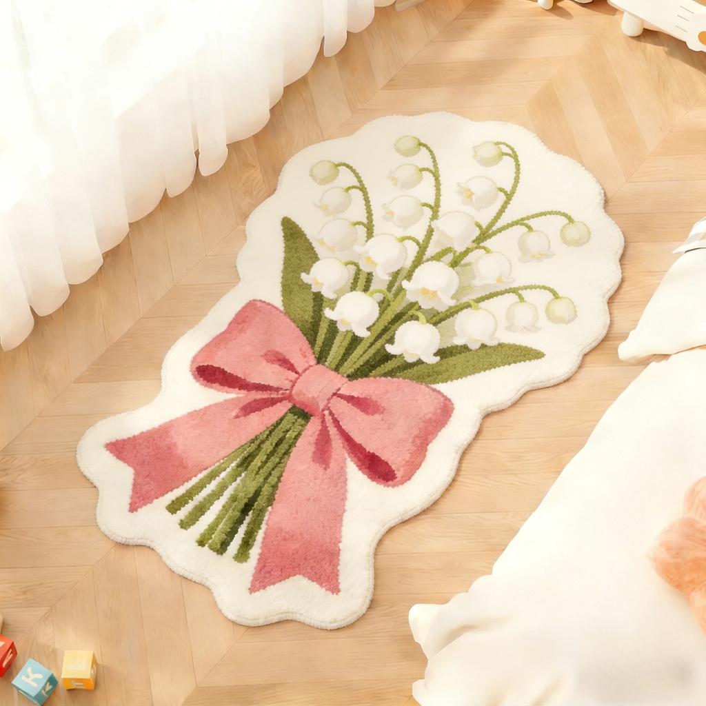 Flower Pattern Bedroom Decor Carpet Irregular Shape Carpets for Living Room Fluffy Soft Bedside Floor Mat Thick Plush Lounge Rug