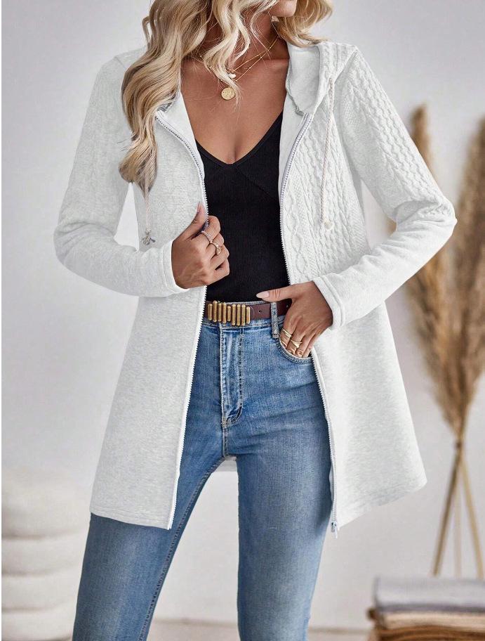 2026 European & American Autumn/Winter Solid Color Loose Ripple Patchwork Zip-Up Hoodie Jacket