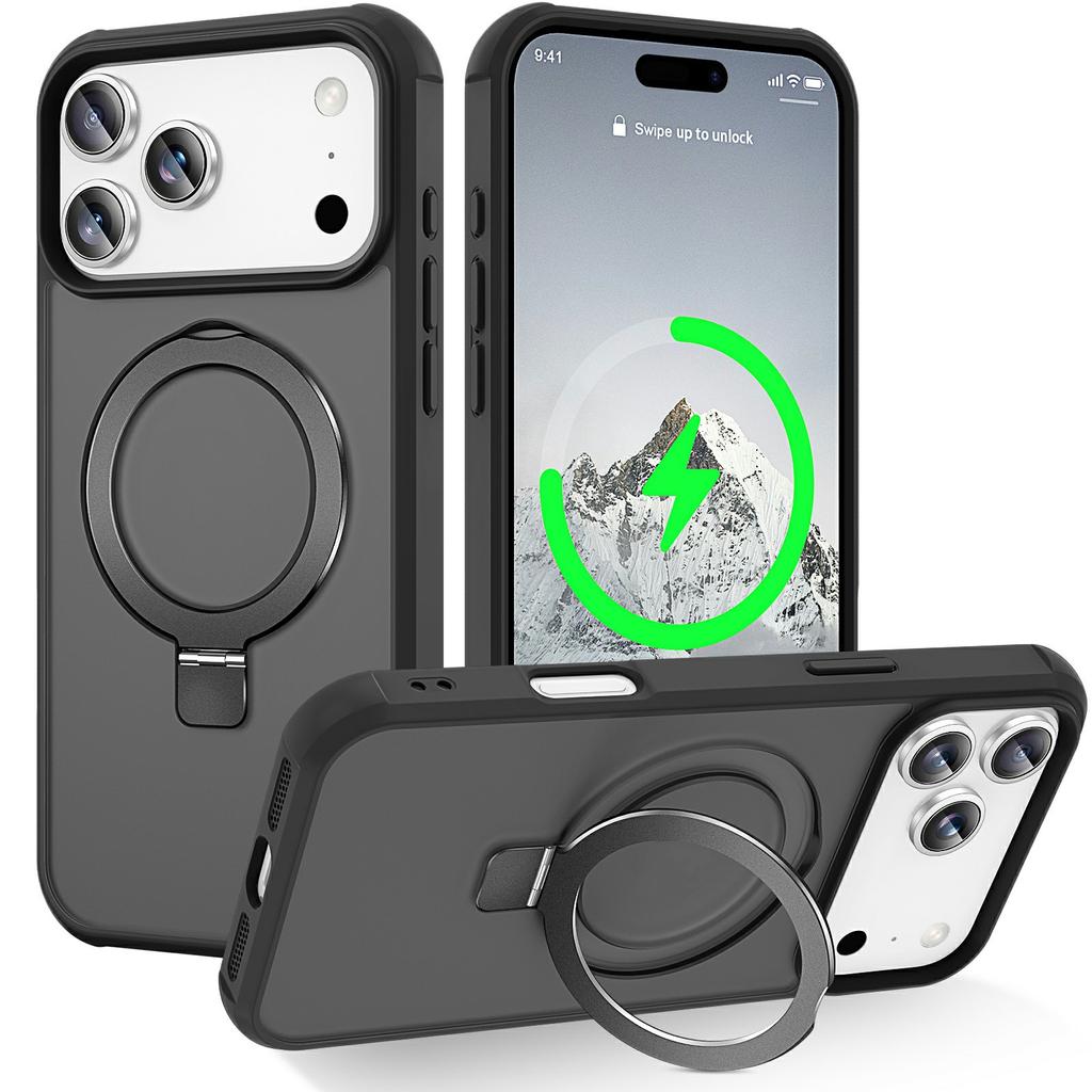 Чехол для iPhone 17 Pro Max с кольцом-держателем и подставкой, совместимый с MagSafe, из ТПУ + ПК