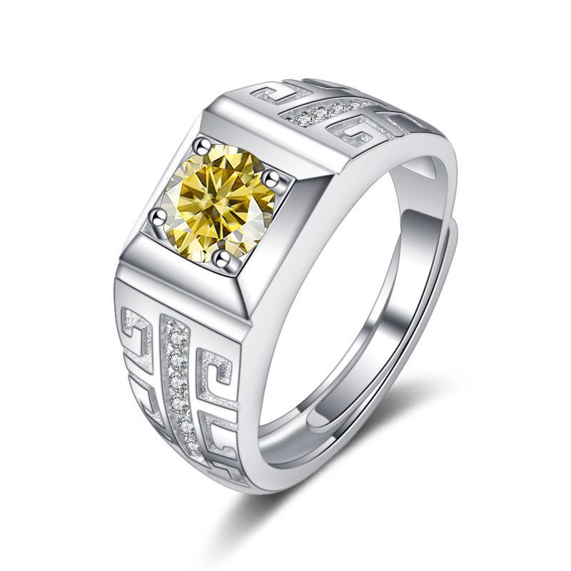 Luxury Sterling Silver 925 Jewelry Men's Ring 1 Carat Moissanite Diamond Lab Created Gemstone Size7-11 Resizable Gift