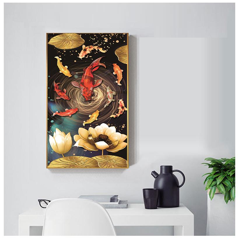 Китайский стиль золотой кои холст картина настенное искусство фэн-шуй рыба печать плакатов карп лотос пруд картина комната Hoom Декор Куадрос без рамки