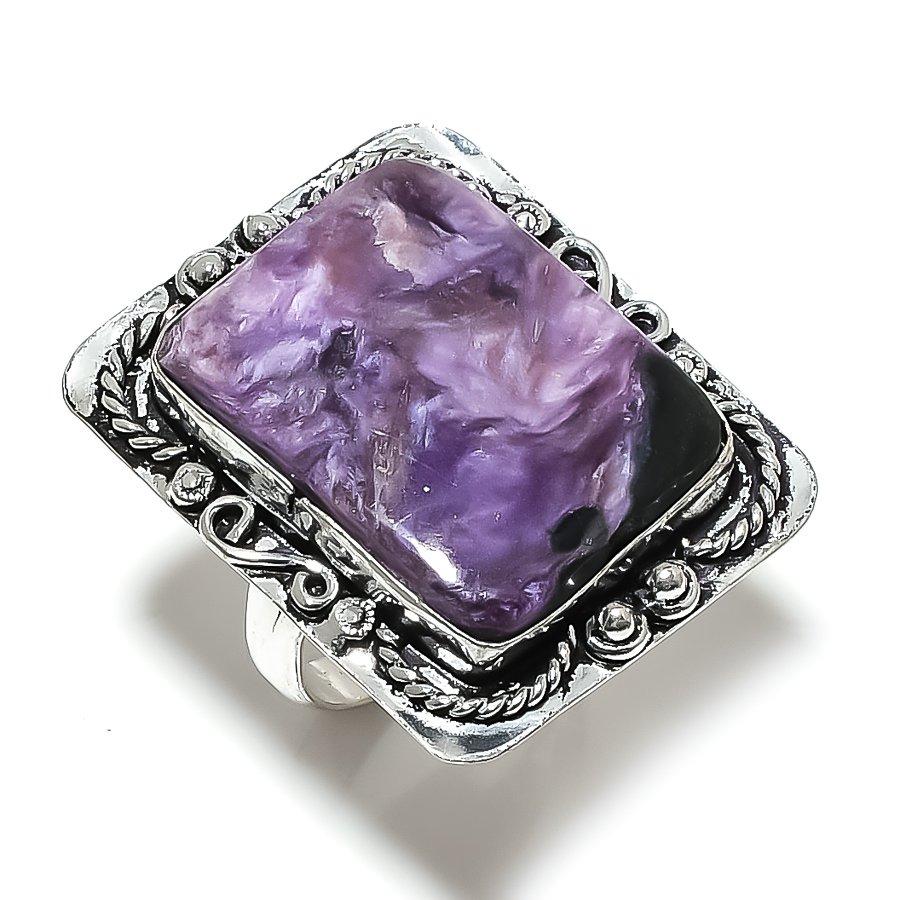 Russian Charoite Gemstone 925 Sterling Silver Gift Jewelry Ring Size 9