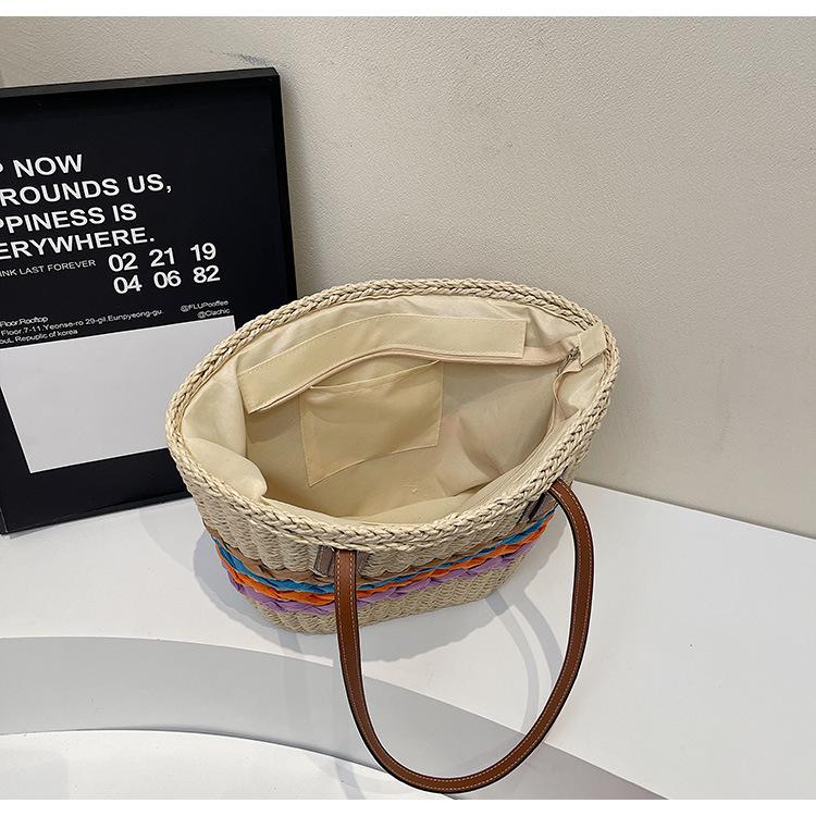 Богемная плетеная соломенная сумка через плечо в радужную полоску – Универсальная пляжная и отпускная сумка для женщин