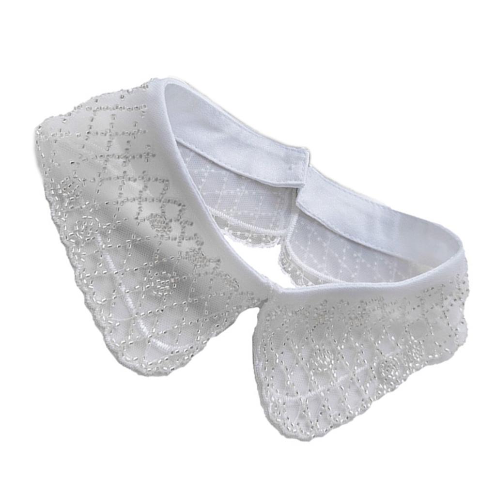 Fashion Organza Faux Collar with Beaded Embroidery Sophisticated Apparels Accent for Ladies Blouse Lapel False Collar