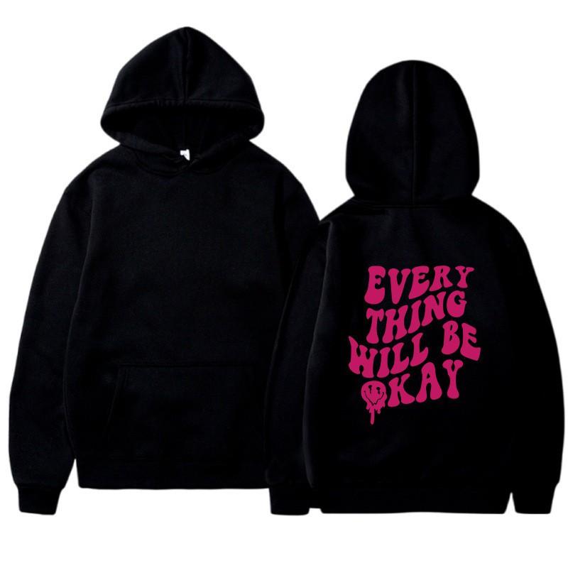 Oversized Hooded Sweatshirt Women Men Long Sleeve Fleece Lined Casual Streetwear With Letter Print