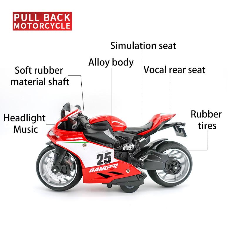 1/12 масштаб Ducati, литая под давлением модель мотоцикла, игрушка, игрушка с откатом со звуком и светом для детей, коллекция подарков для мальчиков и девочек
