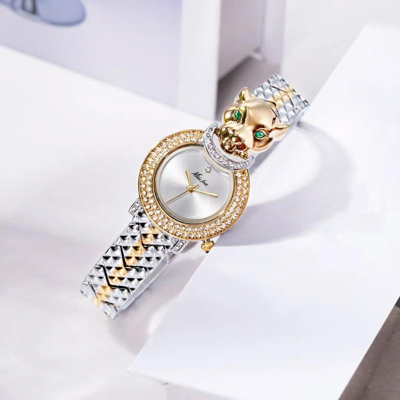 Часы MISSFOX для женщин, роскошные, с бриллиантами, водонепроницаемые, женские, кварцевые, уникальные, с леопардовым принтом, из нержавеющей стали, женские наручные часы