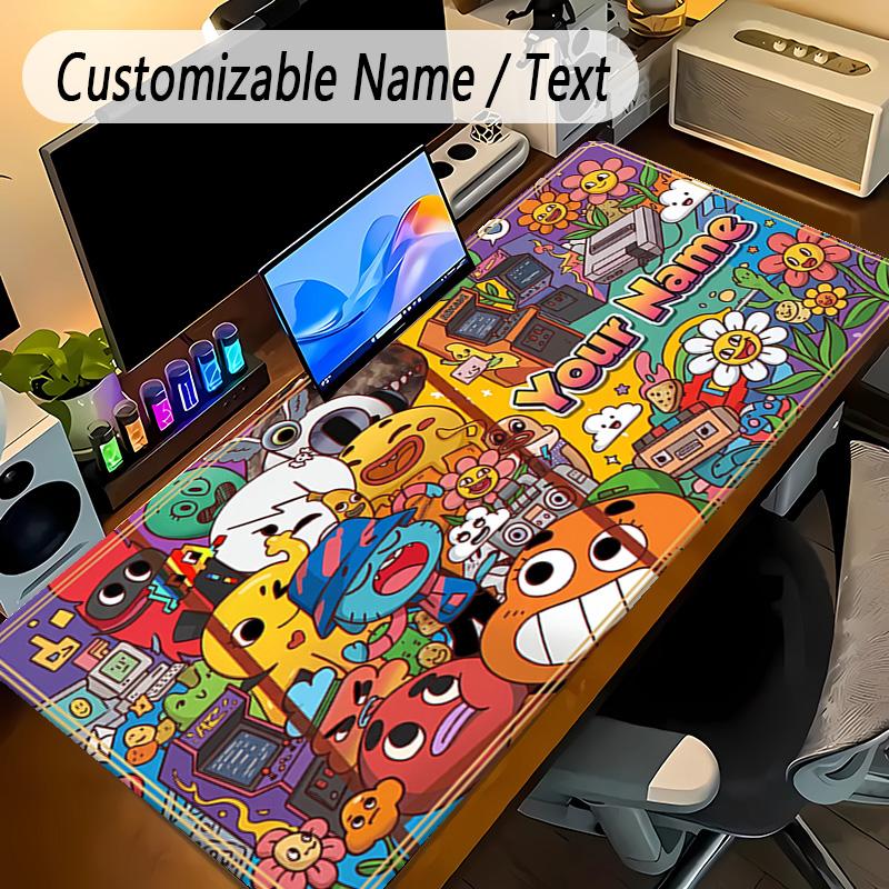 Large Mouse PadAmazing World of Gumball Custom Name Text Personalized Desk Mat Non Slip Gaming Pad