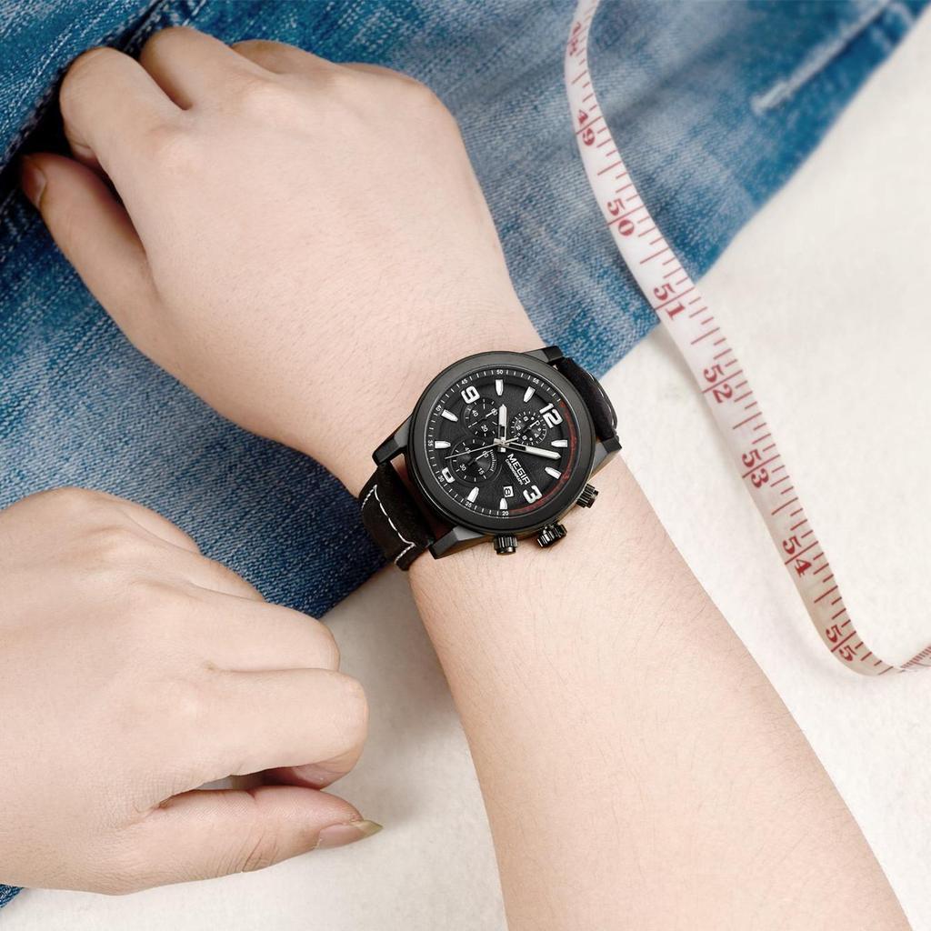 Мужские кварцевые часы MEGIR на кожаном ремешке