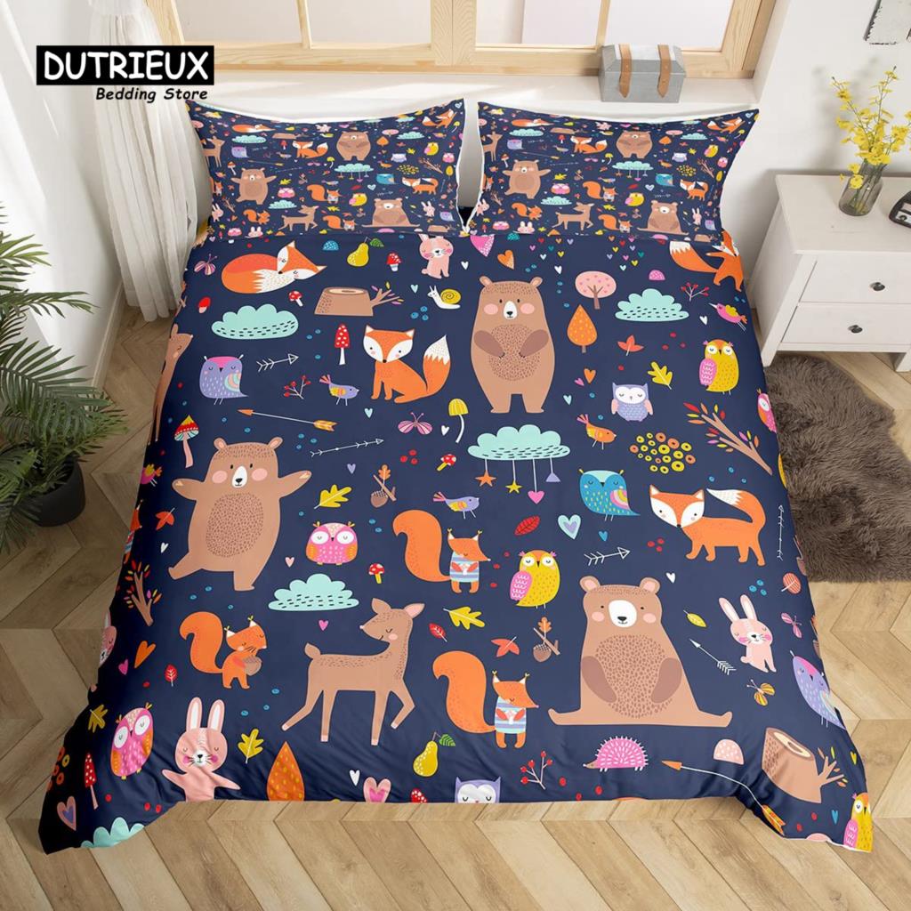 Комплект постельного белья Kawaii Bear Twin King Size с мультяшными животными Комплект постельного белья из полиэстера с парашютом Blue Sky White Cloud
