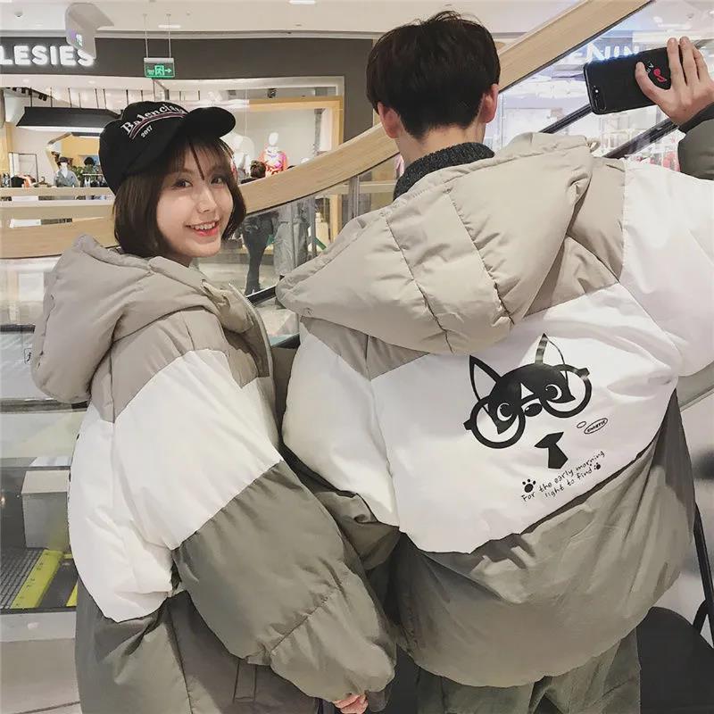 Мужской пуховик, зимняя толстая теплая куртка на хлопковой подкладке, женское пальто с капюшоном, очки, пальто на молнии и пуговицах с кошачьим принтом, куртка-хлеб