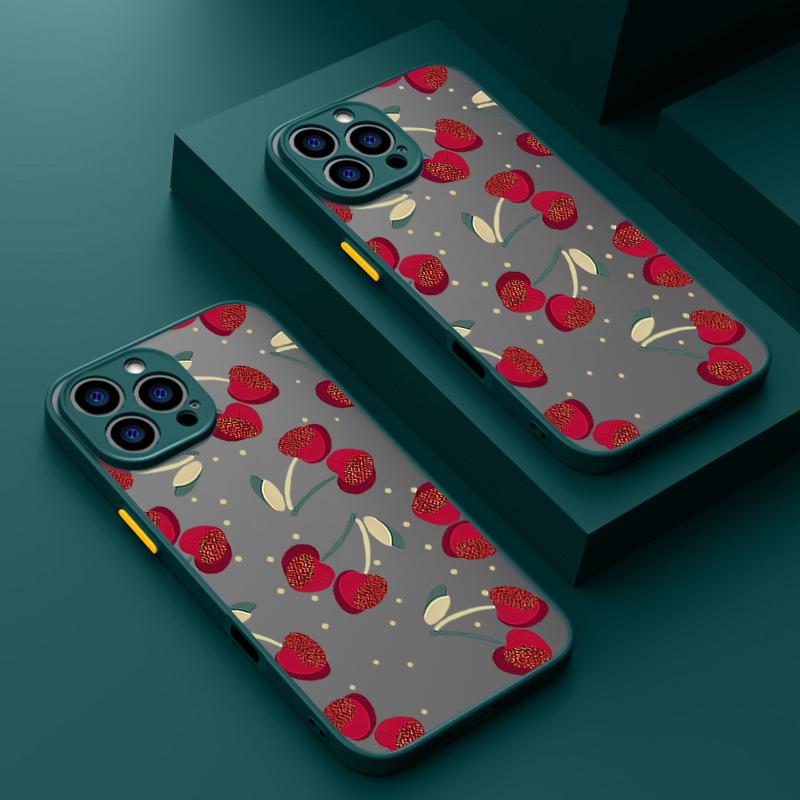 Простой вишневый узор прозрачный матовый чехол для телефона iPhone 16 Pro Max 15 Pro 14 13 12 11 мягкий край противоударный защита объектива тонкий чехол для телефона
