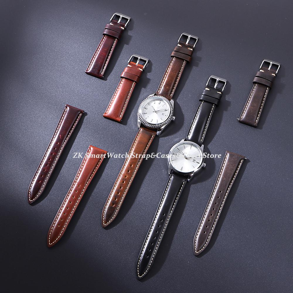 Retro Genuine Calfskin Strap Oil Wax Discoloration Cowhide Leather Watchband 18/19/20/21/22mm for Omega Business Watch Bands