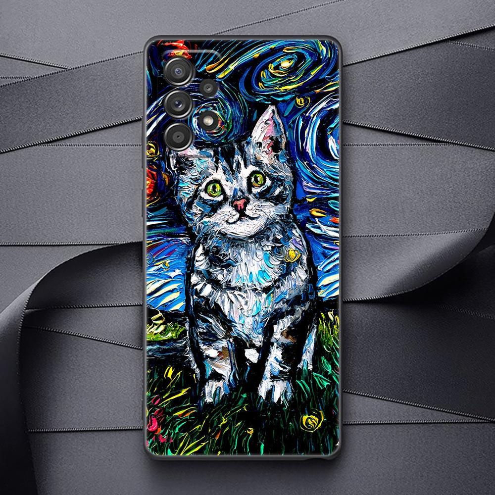 Чехол для телефона с масляной краской для Samsung Galaxy A32 A33 A31 A23 A22 A21S A13 A12 A11 A03 A02 5G, чехлы с изображением кота Ван Гога, звездной ночи