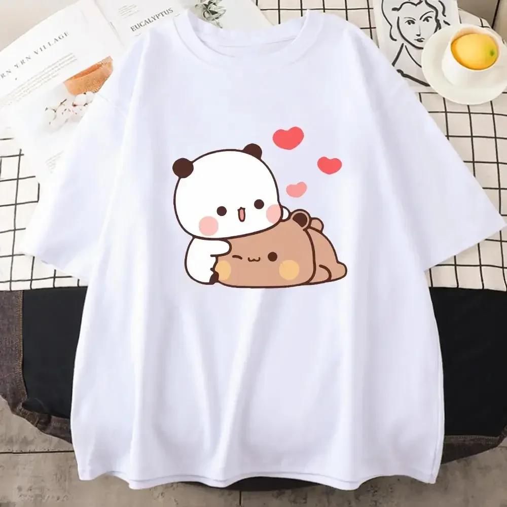Футболка с рисунком панды из аниме «Bubu and Dudu» с милым графическим принтом для женщин, модная футболка с круглым вырезом и короткими рукавами