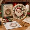 Holiday Theme Embroidery Projects Christmas Kit for Beginners Pre-Printed Pattern Full Set Starter of Tools DIY Needlework Festive Wall Art Ornament