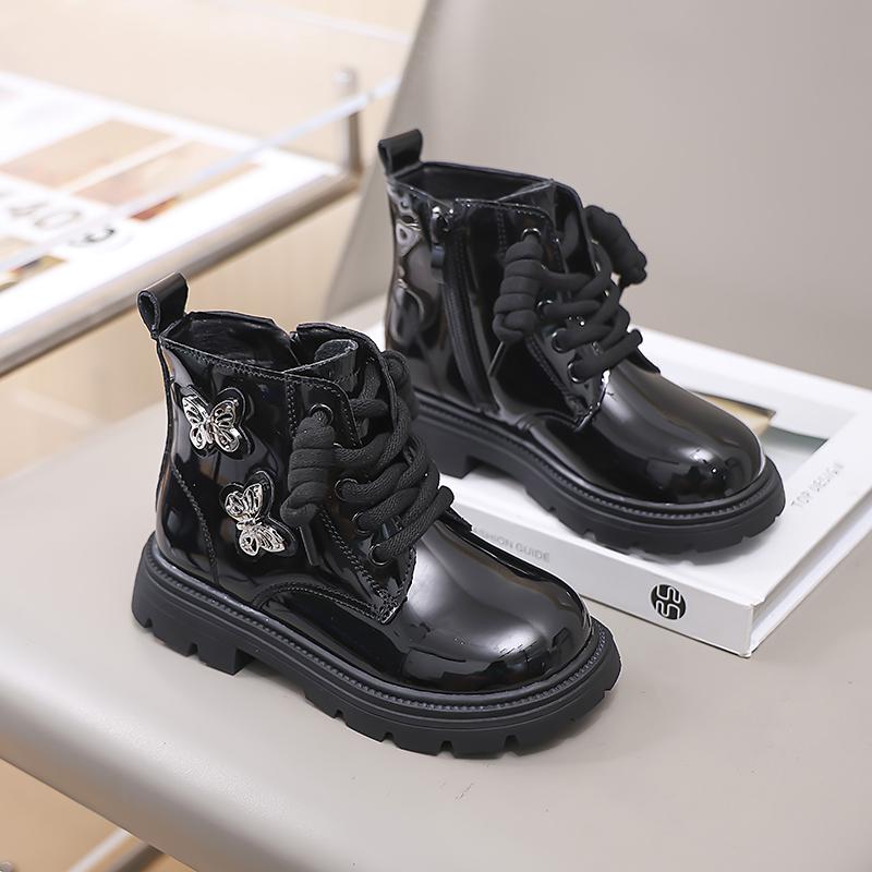 Зимняя детская обувь, ботинки для девочек, детские ботильоны из хлопка со стразами и бабочками, модные универсальные плюшевые роскошные ботинки принцессы