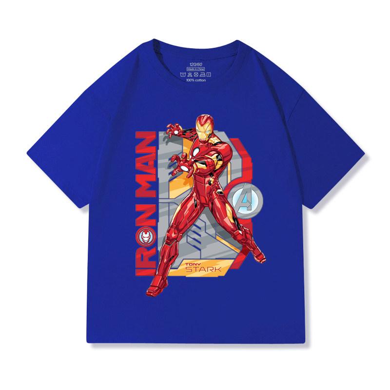 2026 Summer Trendy Cool Marvel Iron Unisex Hero Cartoon Printed Childrens Tshirt Pure Cotton Round Neck Parent Child Wear