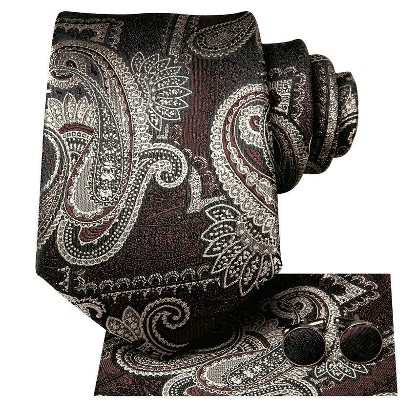 Hi-Tie Мужской галстук с узором пейсли, жаккардовый тканый шелковый галстук, носовой платок, запонки, набор для свадьбы, деловой вечеринки