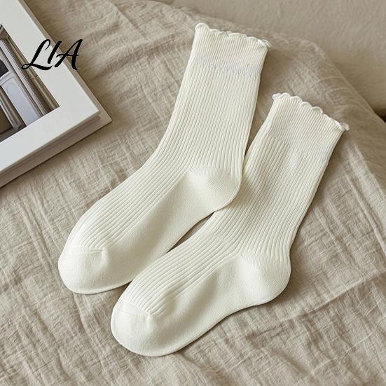 Frilly Lace Trim Ankle Socks Women Ruffle Turn-Cuff Crew Socks, Breathable Combed Cotton Lettuce Edge Ribbed Knit for Girls Girls, Soft Stretchy