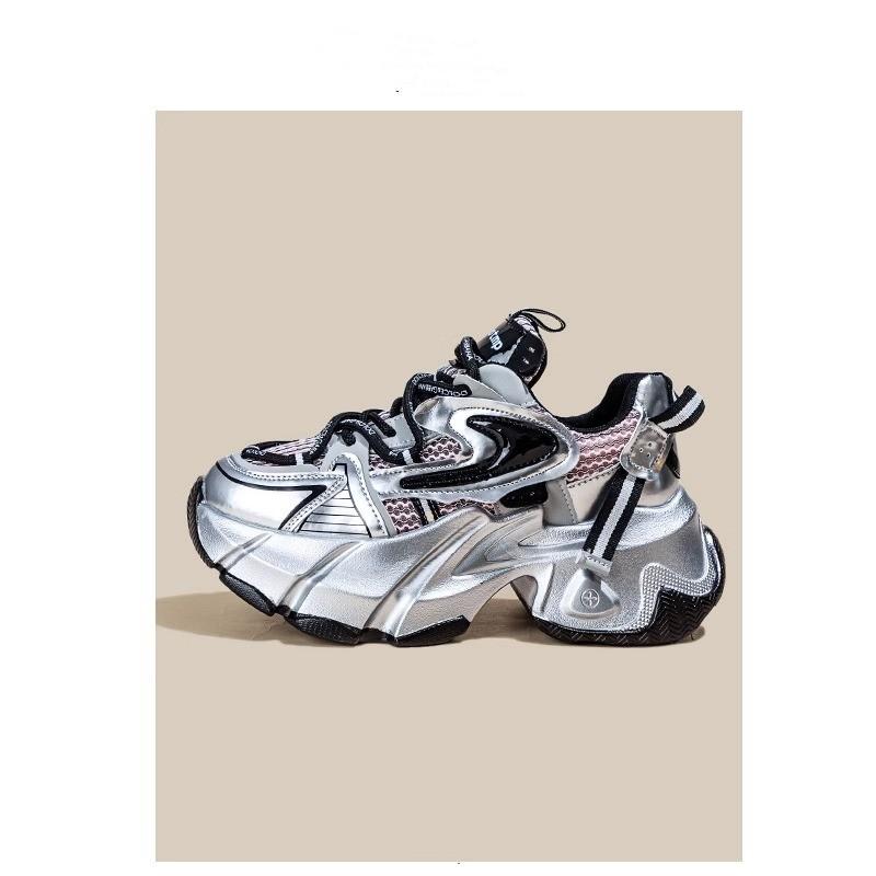 Retro Silver Dad Shoes Spring New Platform Height Increasing Insole Women's Shoes Casual Shoes