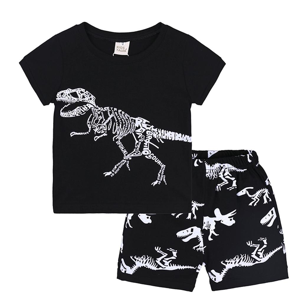 2Pcs Toddler Kids Baby Boys Girls Pajamas Cartoon Print Tops Shorts Outfits Set