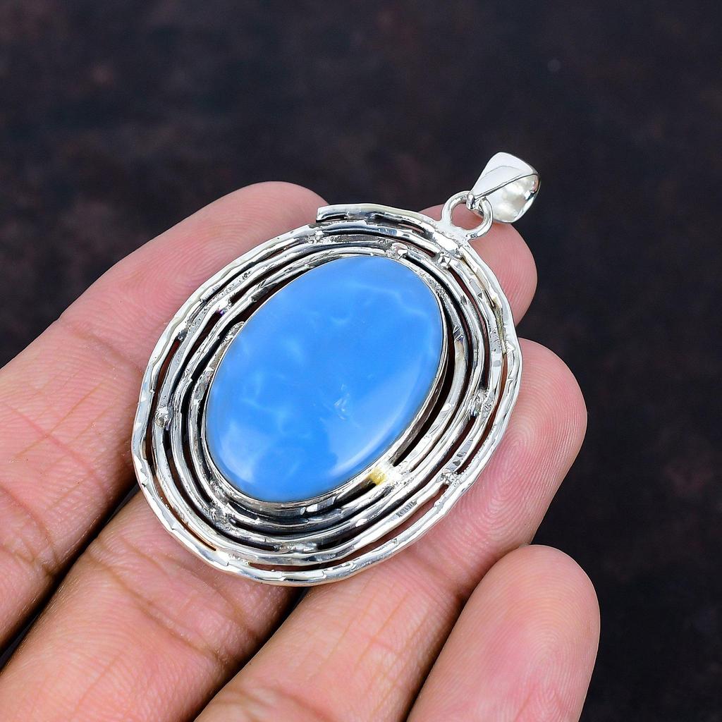 Owyhee blue opal pendant 925 sterling silver pendant handmade pendant antique jewelry real gemstone pendant wedding gifts birthstone pendant