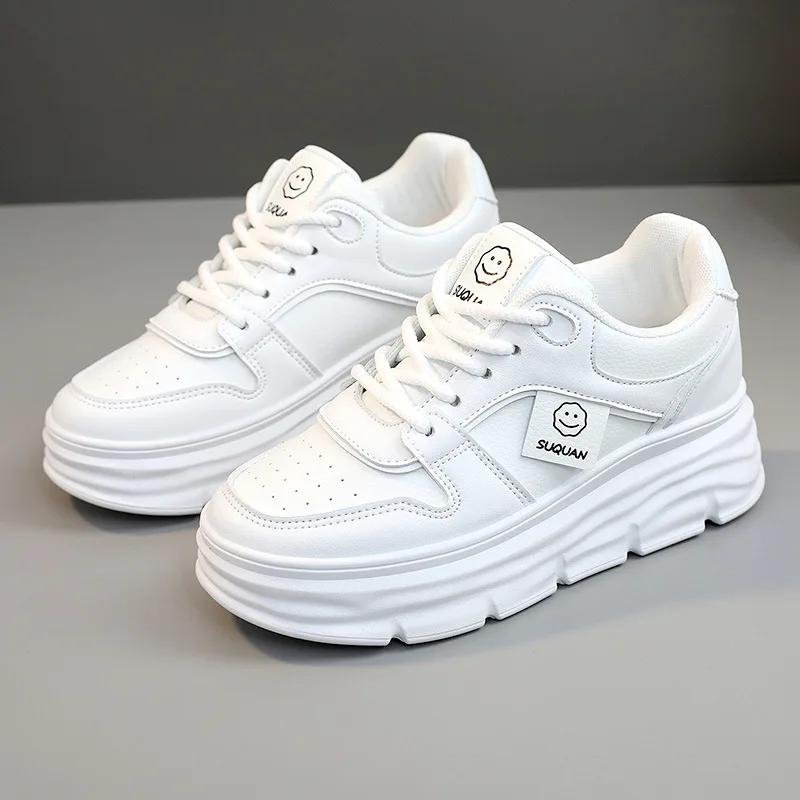 Модные новые женские туфли на толстой подошве белого цвета, модные универсальные повседневные туфли на увеличенной платформе, женские кроссовки, нескользящие походные туфли Mujer