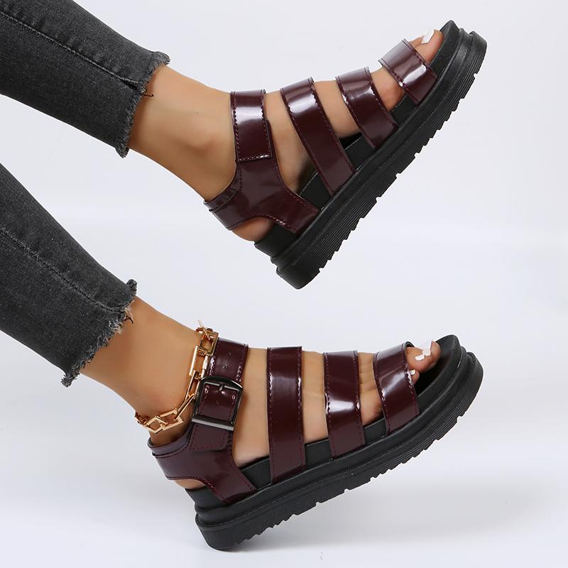 Black Open Toe Flatform Wedges Shoes Woman Summer Beach Sandals Sexy Women Plus Size PU Leather Sandalias Mujer Sapato Feminino