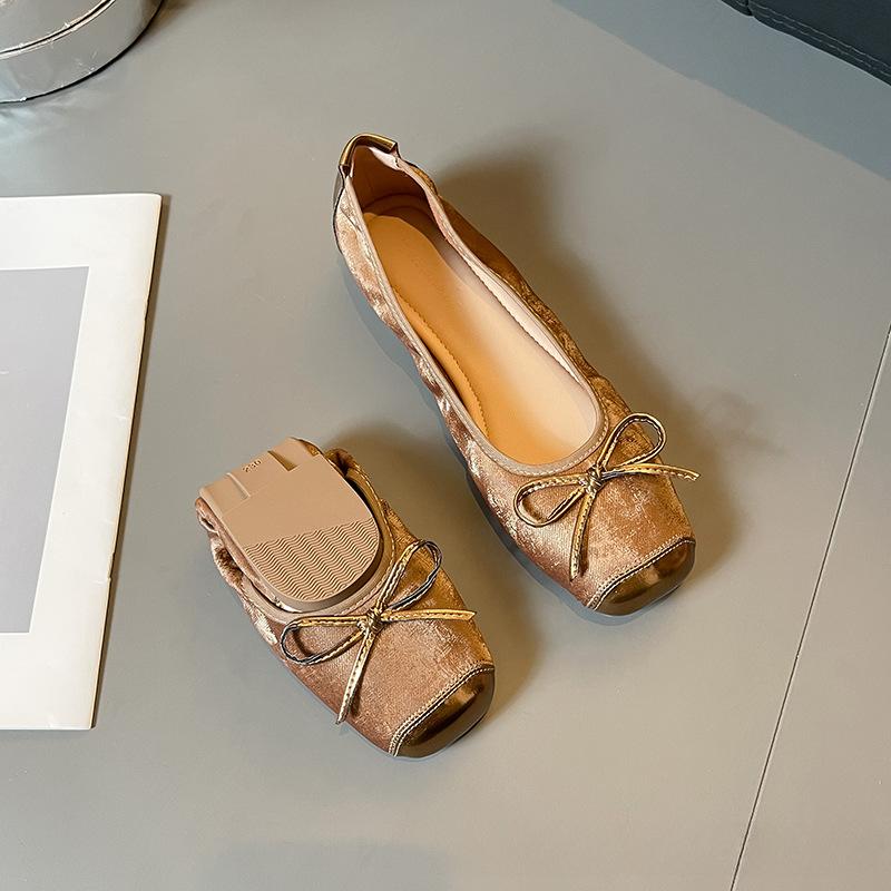 Женские повседневные туфли на плоской подошве с квадратным закрытым носком и бантом, удобные нарядные туфли на плоской подошве, мягкие балетки на плоской подошве для женщин, обувь для ходьбы