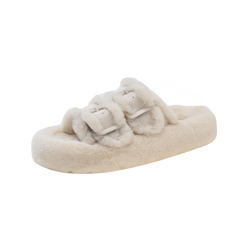 Thick-soled Fluffy Slippers Women's 2025 New Autumn and Winter High-end Outer Wear Fluffy Home Cotton Drag Women's Shoes