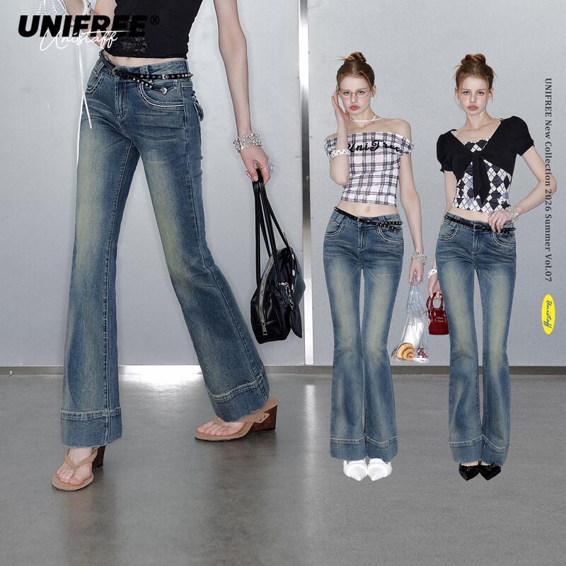 unifree Джинсы Bootcut с низкой посадкой и эффектом потертости