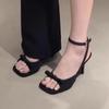 2024 Summer New Black Cross One Strap High Heel Sandals Fine Heel Open Toe Sandals Female Fashion Hundred Simple High Heels