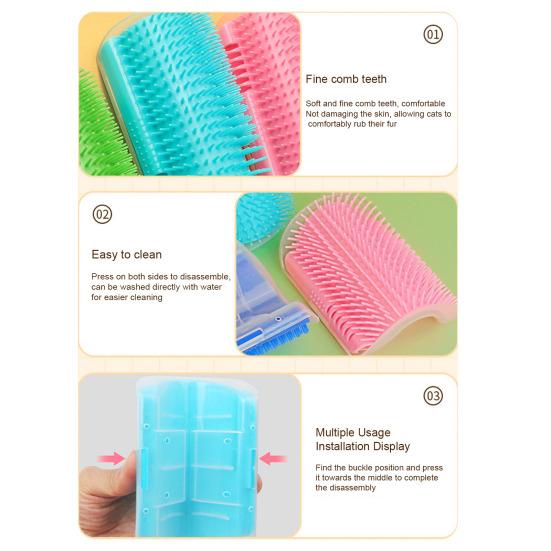 Cat Corner Scratcher Self-Grooming Massage Comb with Catnip Easy To Install Wall Corner Massage Comb Scratcher Grooming Brush Tool
