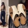 Модные тапочки на мягкой подошве от интернет-знаменитости, женская летняя обувь 2025, новая повседневная универсальная римская пляжная обувь, темпераментный багетный драг