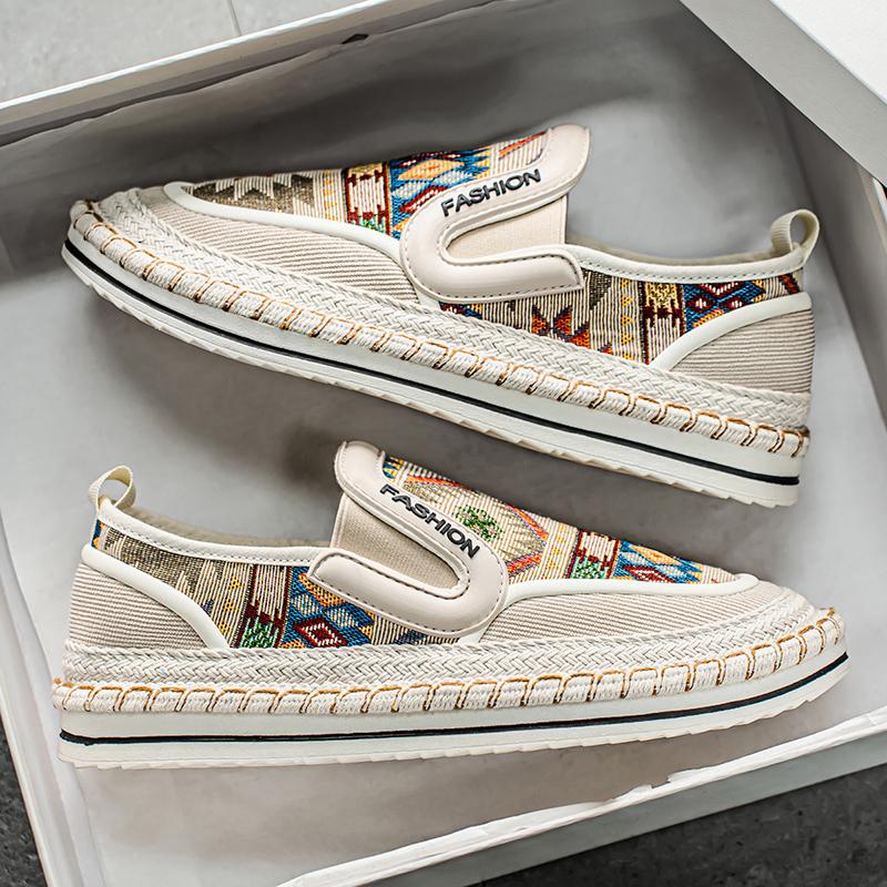 Printed Canvas Loafers Shoes for Man Platform Original Men Fashion Espadrilles Casual Slip-on Designer Sneaker Man Driving Shoes